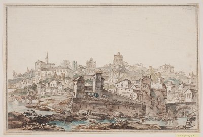 Nehir kenarında evleri ve kilisesi olan şehir prospektüsü. Antik Roma by Jens Petersen Lund