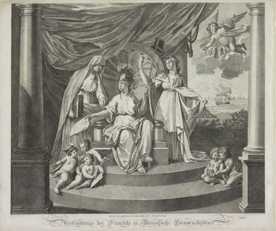 Fransa ile İttifak Alegorisi, 1795 Fransız ve Batavian Commonwealths Bağlantısı (nesne üzerinde başlık) by Jeremias Snoek