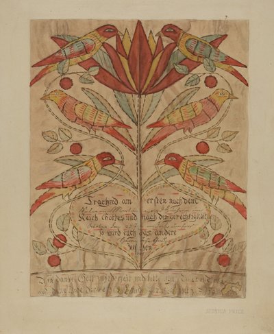 Fraktur Çekme Doğum Belgesi, c. 1936. by Jessica Price