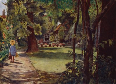 Kelmscott Evi, Bahçe, nehirden bakıyor (renkli taş) by Jessie MacGregor
