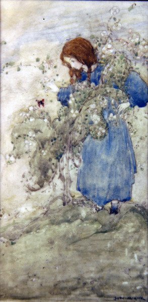 Kız ve Kelebek (kağıt üzerine sulu boya) by Jessie Marion King