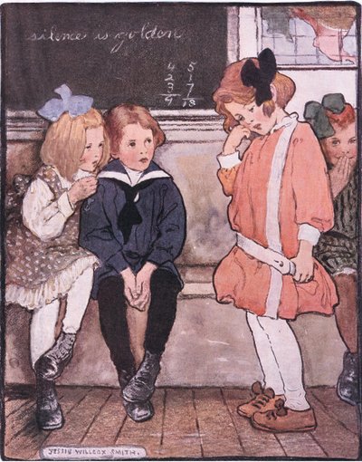 Platformdan indi, hala cesurca gözyaşlarını boğdu (renkli taş) by Jessie Willcox Smith