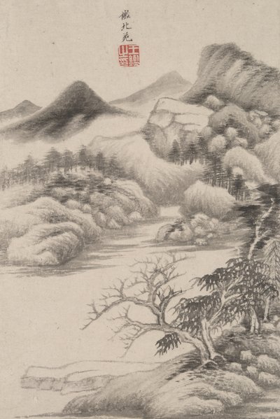 Çeşitli Eski Ustaların Tarzında Manzara: Dong Yuan Tarzında, 1669 (kağıt üzerinde mürekkep ve renk) by Wang Jian