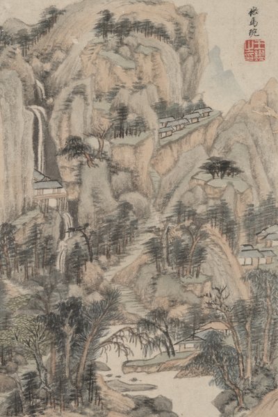 Çeşitli Eski Ustaların Tarzında Manzara: Ma Wan Tarzında, 1669 (kağıt üzerinde mürekkep ve renk) by Wang Jian
