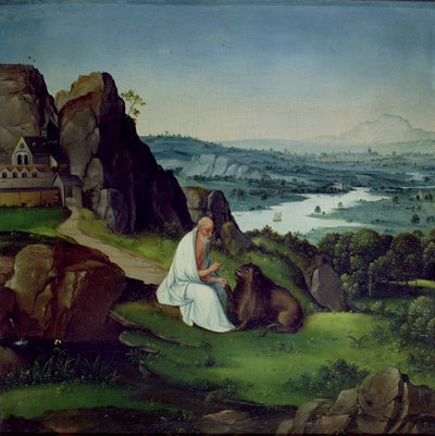 Manzarada Aziz Jerome (panel üzerine yağlıboya) by Joachim (style of) Patenier or Patinir