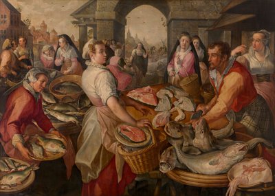 Balık pazarı (panel üzeri yağlı boya) by Joachim Beuckelaer