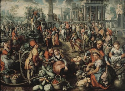Pazar Sahnesi: Ecce Homo, Kırbaçlanma ve Haç Taşıma, 1561 by Joachim Beuckelaer
