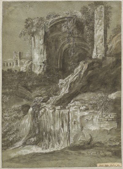 Harabeleri Olan Bir Şelale (verso) by Joachim Franz Beich