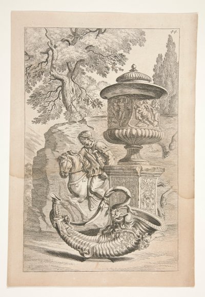 Savaşçıların Rölyefi, Baküs Rölyefi ile Süslenmiş Kapalı Bir Vazo ve Manzarada Bir Bereket by Joachim von Sandrart
