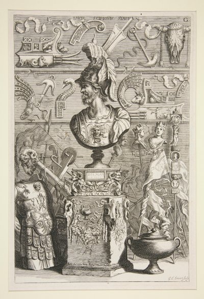 Lucius Sciopione Heykeli, Zırh ve Diğer Antika Afişler ve Parçalar by Joachim von Sandrart