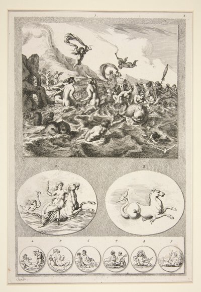 Üst yarı: Nereids Sporting Alt yarı: İki Kabartma ve Altı Madeni Para by Joachim von Sandrart