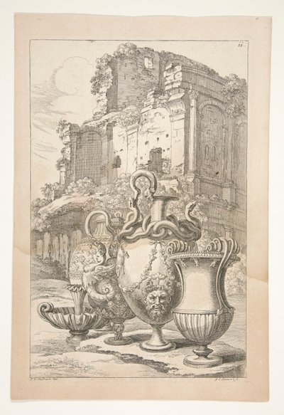 Antik Kalıntılar Arasında Bir Peyzajda Vazolar by Joachim von Sandrart