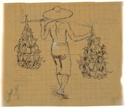 Arkadan görülen bir boyunduruk üzerinde iki yük ile yürüyen Cava kuli by Joakim Frederik Skovgaard
