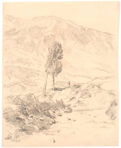 İki ağaçlı İtalyan dağ manzarası by Joakim Frederik Skovgaard