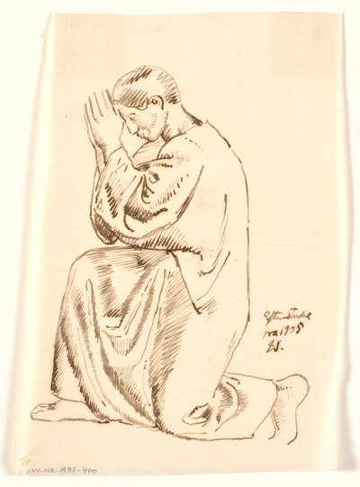 Diz çökmüş, profilde dua eden genç adam by Joakim Frederik Skovgaard