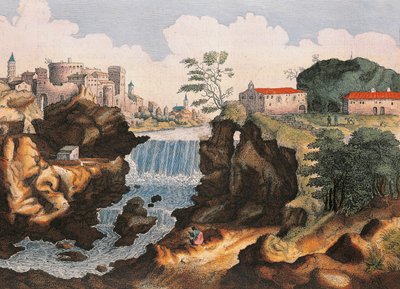 Tivoli'deki (Roma) Aniene Şelalesi, İtalya'nın Harika Şehrinden, Joan Blaeu tarafından, resim by Joan Blaeu