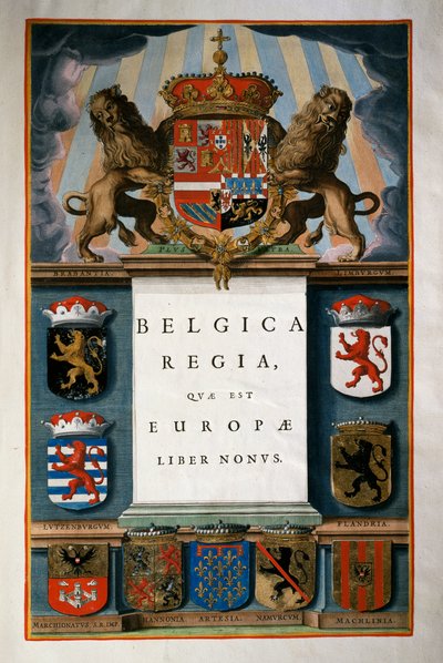 The Belgium Regia of Europe (Belçika), Kitap IX, başlık sayfası Cilt IV, Atlas maior, Joan Blaeu (1596-1673), bakır gravür, 57.5x39 cm, Amsterdam by Joan Blaeu
