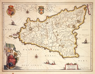 Sicilya bölgesi haritası, Joan Blaeu by Joan Blaeu