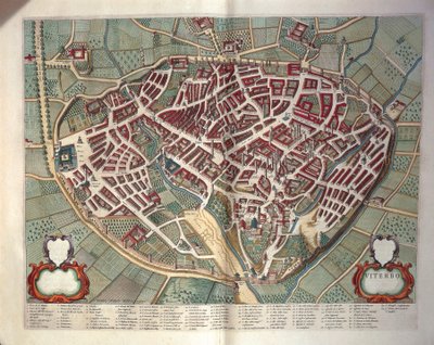 İtalya şehirleri ve harikaları tiyatrosundan Viterbo haritası, Joan Blaeu, gravür by Joan Blaeu
