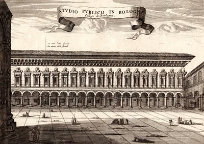 Archiginnasio Sarayı, Bologna, Emilia-Romagna, İtalya, bakır gravür, yaklaşık 21x29 cm by Joan Blaeu
