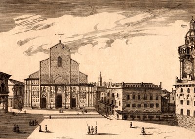 San Petronio Bazilikası Piazza Maggiore, Bologna, Emilia-Romagna, İtalya, bakır gravür, yaklaşık 21x29 cm by Joan Blaeu