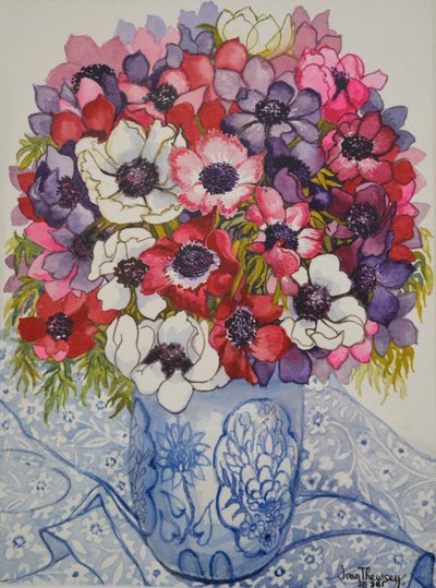 Mavi Beyaz Tencerede Anemonlar, Mavi Beyaz Tekstil, 2000, by Joan Thewsey