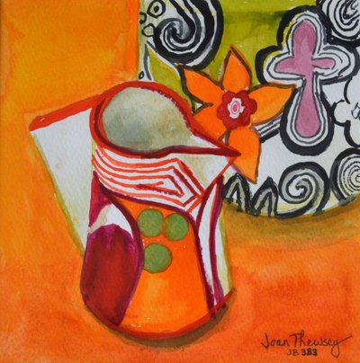 Art Deco Sürahi ve Kase,2000, (guaj) by Joan Thewsey