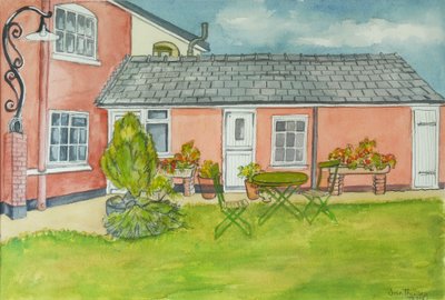Back Garden, Red Cottage Studios, Suffolk, sulu boya ile 2000 kurşun kalem by Joan Thewsey
