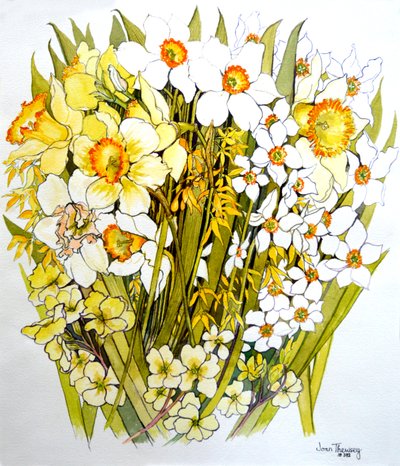 Nergis, Narcissus, Forsythia ve Primroses, 2000 by Joan Thewsey