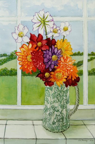 Kulübe Pencere Pervazındaki Yıldızçiçekleri,2010,suluboya by Joan Thewsey