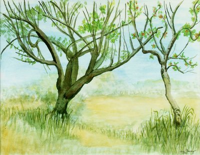 Erken Bahar Manzarası, iki ağaçlı, 2009, by Joan Thewsey