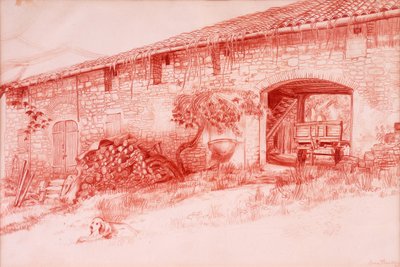 Çiftlik evi, Provence, 2000, Pişmiş toprak conte` kalem by Joan Thewsey