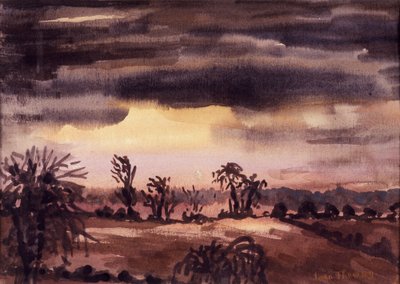 Kış Alacakaranlığında Tarlalar, 1992, el yapımı kağıt üzerine sulu boya by Joan Thewsey