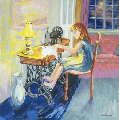 Kız Dikiş,2000,tuval üzerine yağlı boya by Joan Thewsey