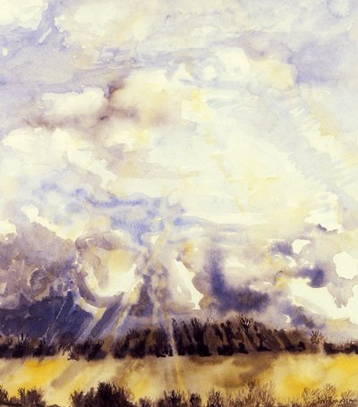 Mart Gökyüzü, 1989, el yapımı kağıt üzerine suluboya by Joan Thewsey