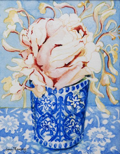 Pembe Gül ve Hanımeli, 2000, (el yapımı kağıt üzerine wc) by Joan Thewsey