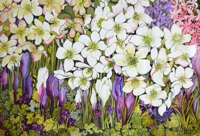 Bahar Bordür: Hellebores, Çiğdem ve Menekşeler, by Joan Thewsey