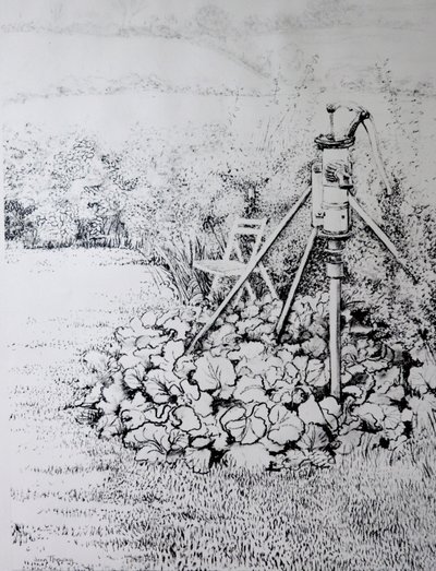Bahçe Pompası, 1973(kömür) by Joan Thewsey