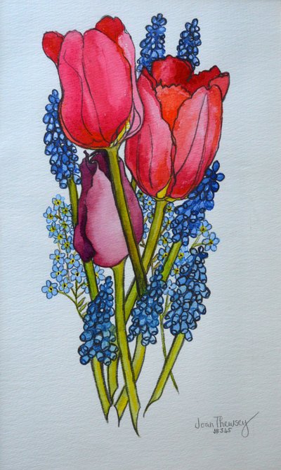 Laleler, Muscari ve Unutma beni, 2002, by Joan Thewsey