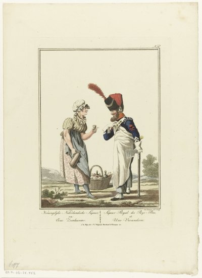 Bir tatlandırıcıda meyve sıkacağı Royal Dutch Sapeur ve tatlı bir bayan (nesne üzerinde başlık) Üniformalar ve kostümler (dizi adı) by Joannes Bemme