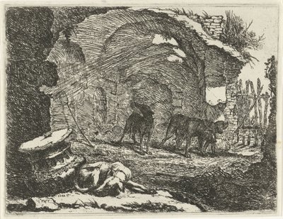 Bir harabede dört köpek Köpekler (dizi adı) by Joannes Fijt
