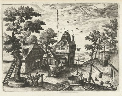 Kuyu ile han Manzaralar, deniz manzaraları ve yaratıcı şehir manzaraları (dizi adı) by Joannes van Doetechum (I) (attributed to)