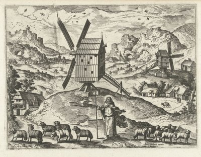 İyi Çoban Olarak Mesih ile Manzara Manzaralar, deniz manzaraları ve yaratıcı şehir manzaraları (dizi adı) by Joannes van Doetechum (I) (attributed to)