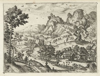 şahin ile manzara Manzaralar, deniz manzaraları ve yaratıcı şehir manzaraları (dizi adı) by Joannes van Doetechum (I) (attributed to)
