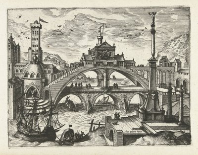 Köprülü şehir Manzaralar, deniz manzaraları ve yaratıcı şehir manzaraları (dizi adı) by Joannes van Doetechum (I) (attributed to)