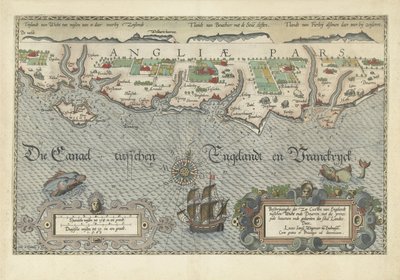 Wight Adası ve Dover arasındaki Güney İngiliz sahilinin haritası Descriptionhe der Zee Custen van Englandt, Wicht ende Doueren arasında (nesne üzerindeki başlık) by Joannes van Doetechum (I)