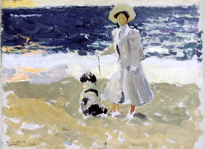 Sahilde Bayan ve Köpek by Joaquín Sorolla
