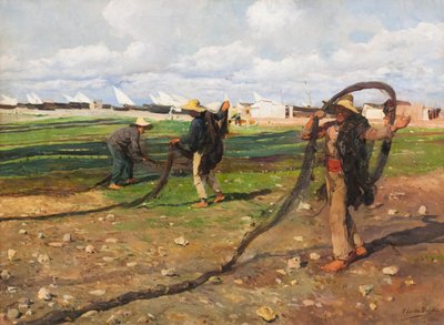 Balık ağlarını çekmek by Joaquin Sorolla y Bastida