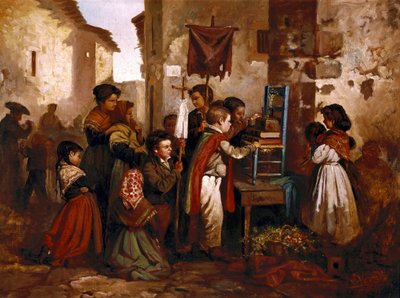 Dini törende oynayan çocuklar, Joaquim Vayreda y Vila tarafından resim by Joaquin Vayreda