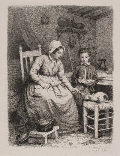 Kedi, fakir bir eşten akşam yemeği alır. ev sahnesi by Joel Ballin